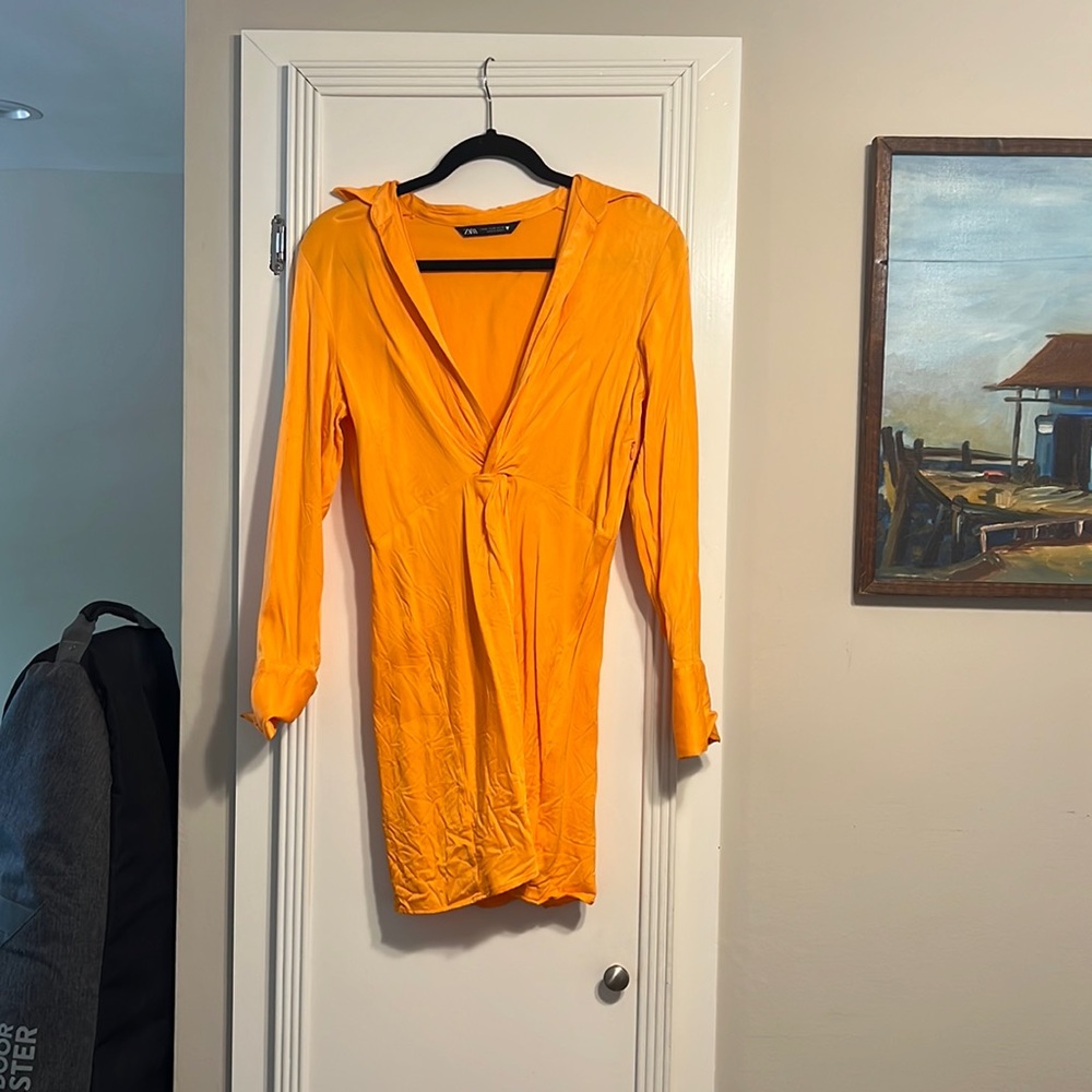 Bright orange mini Zara dress long sleeve